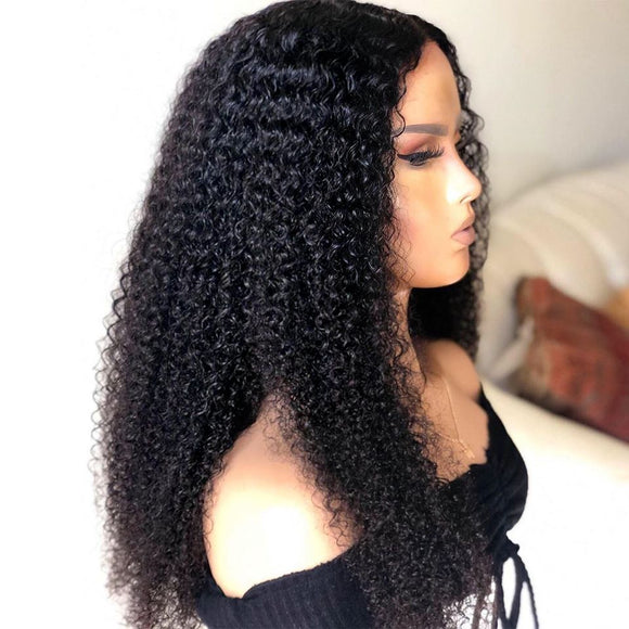Peluca Rizada Voluminosa Frente de Encaje Cabello Humano Densidad Alta