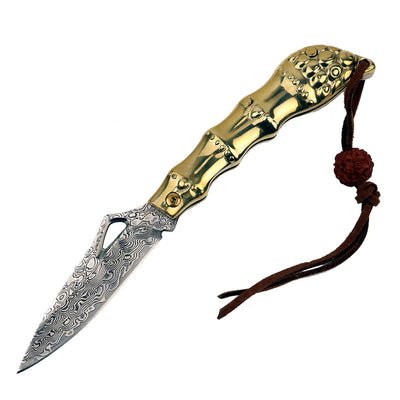 Cuchillo Táctico Damascus con Mango de Cobre para Aventuras al Aire Libre - Image 5