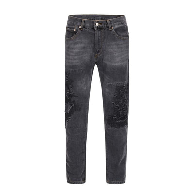 Jeans Rectos Casuales para Hombre con Diseño Floral Quemado y Lavado Industrial - Image 6