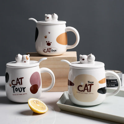 Taza de Cerámica Gato Kawaii con Tapa y Cuchara para Café - Image 13