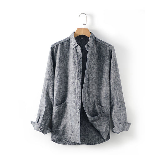 Camisa de Lino Suelta con Cuello Polo Manga Larga para Hombre - Image 6