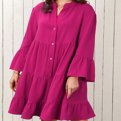 Vestido Camisero Liso Mujer Plisado Holgado y Elegante
