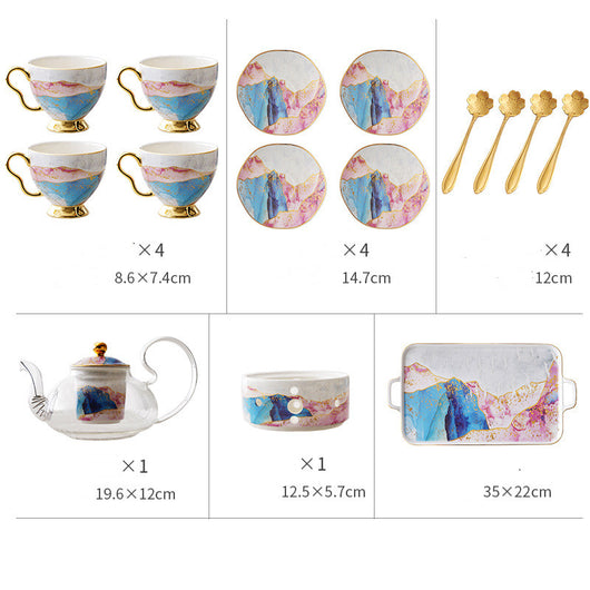Juego de Tazas de Té en Cerámica y Vidrio con Diseño Floral Inglés - Image 7