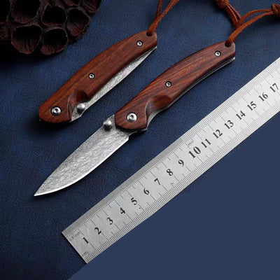Cuchillo Plegable de Acero Damasco para Camping, Defensa Personal y Uso Portátil - Image 2