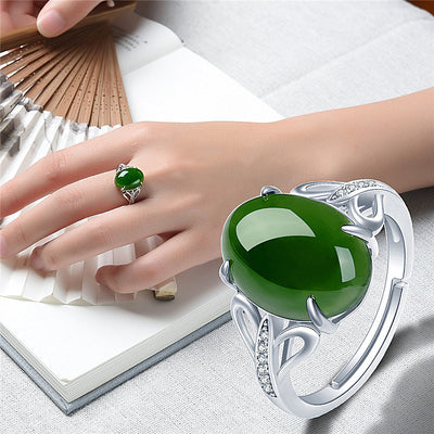 Anillo de Ágata Verde Retro Minimalista - Image 3