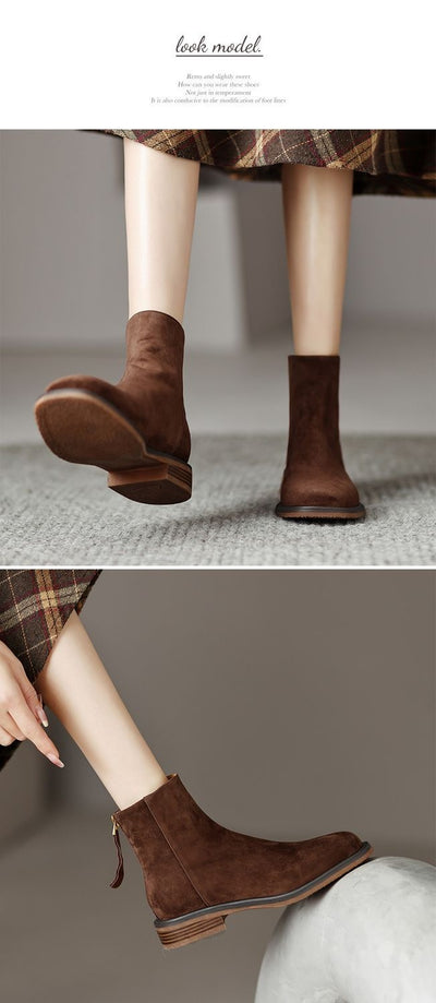 Botas Retro Francesas de Tacón Grueso y Punta Cuadrada para Mujer - Image 9