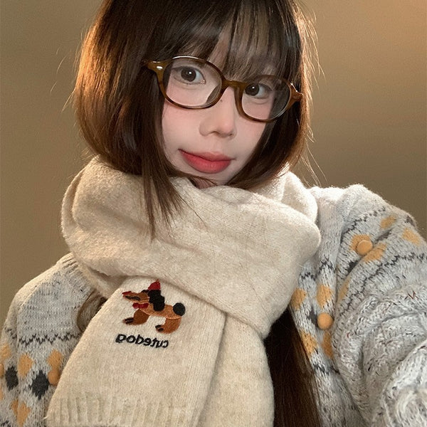 Bufanda Térmica Infantil con Bordado de Cachorro - Diseño Adorable para Otoño e Invierno