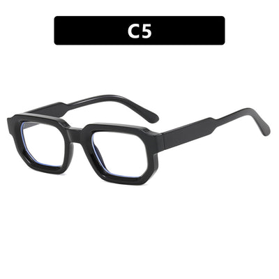 Black square-frame sunglasses with thick, angular frames and dark blue lenses, shown on a white background. - Image 10