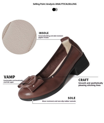 Zapatos Tipo Mocasín de Cuero Auténtico con Tacón Medio para Mujer - Image 13