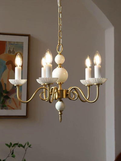 Lámpara Colgante Vintage Francesa Cristal Lechoso con Detalles en Cobre - Image 6