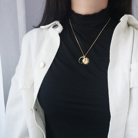 Collar de Plata Esterlina Sol y Luna