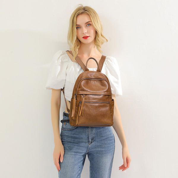 Mochila de Cuero Suave con Gran Capacidad - Diseño Moderno para Mujer