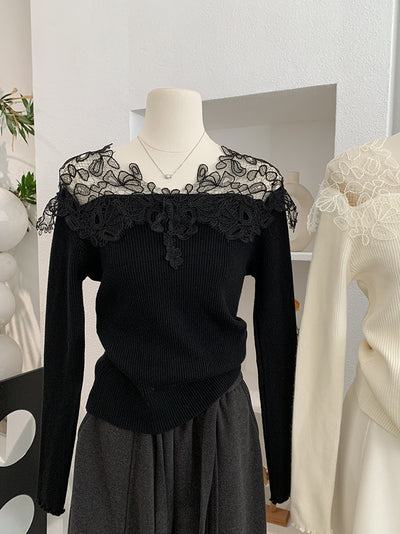 Suéter Tejido con Encaje Calado y Cuello en V para Mujer - Colección Otoño Invierno - Image 20