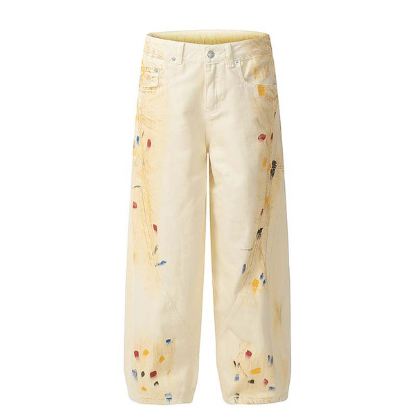 Pantalones Retro con Diseño Splatter Pintado a Mano
