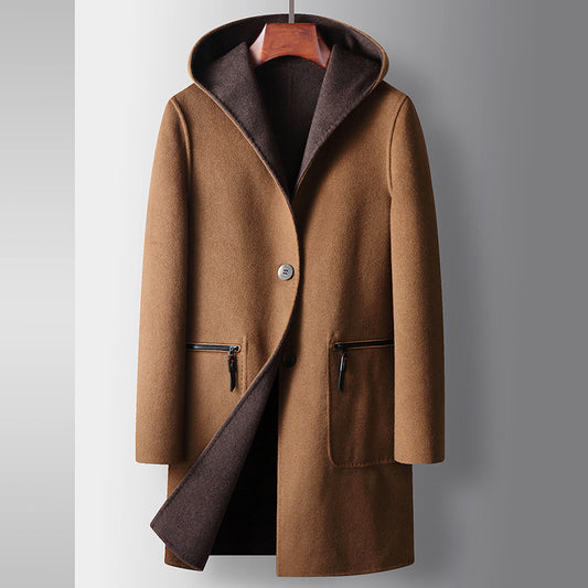 Abrigo de Lana Reversible para Hombre con Capucha