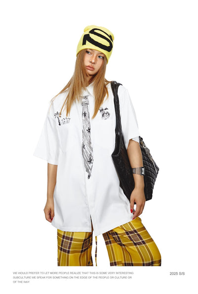 Camisa Suelta Unisex con Diseño de Corbata Pintada a Mano - Marca de Moda Japonesa - Image 33