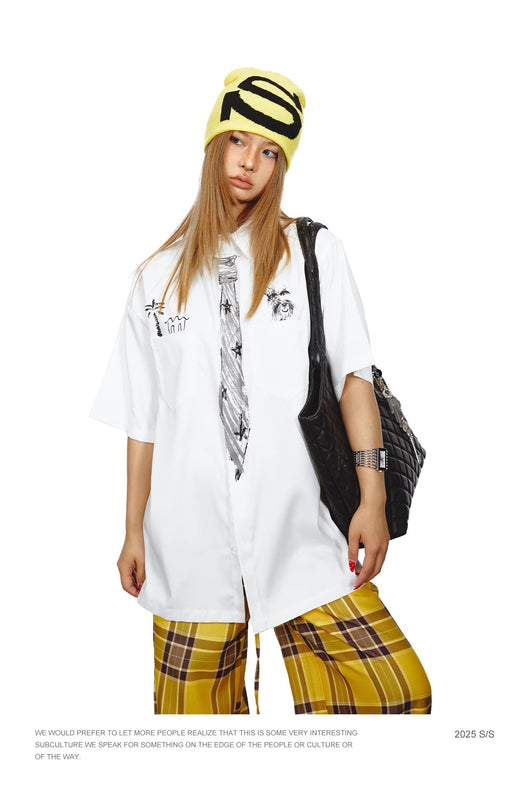 Camisa Suelta Unisex con Diseño de Corbata Pintada a Mano - Marca de Moda Japonesa - Image 33