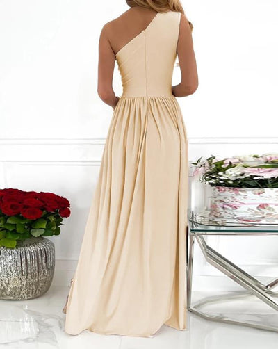 Vestido Maxi Elegante con Abertura Alta y Escote Asimétrico - Image 3