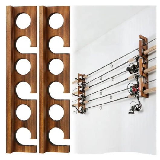 Organizador de Pared en Madera para Cañas y Accesorios de Pesca