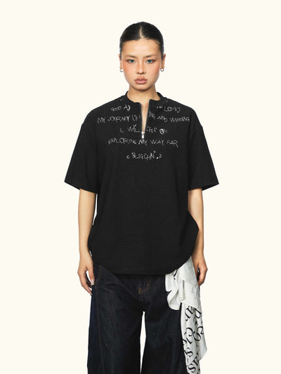 Playera Unisex Estilo Americano con Cremallera y Estampado de Letras - Image 11