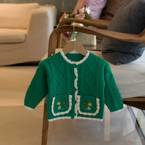 Cardigan Escolar Niña con Bolsillos y Cuello Redondo