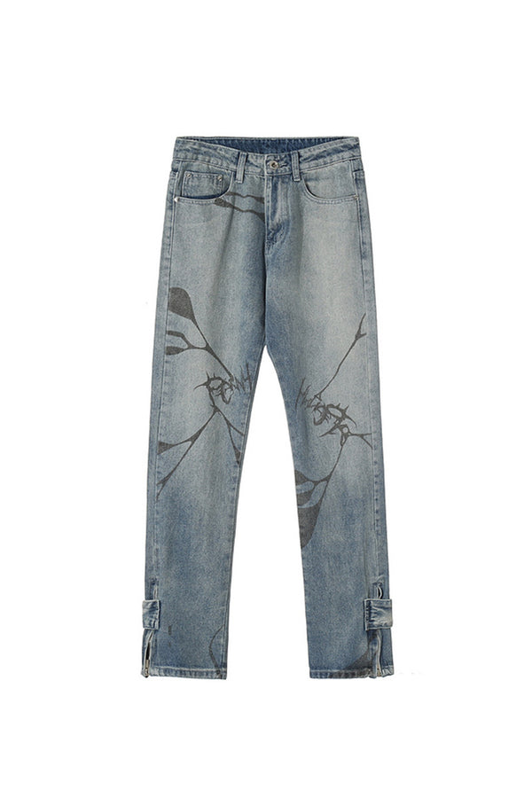 Jeans con Botones Estampados y Puños con Cierre