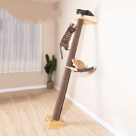 Árbol Rascador de Madera Maciza para Gatos con Bandeja y Estantes