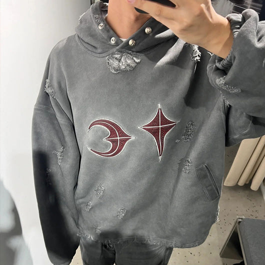 Sudadera con Capucha Desgastada y Lavada - Estilo Casual Destruido - Image 7