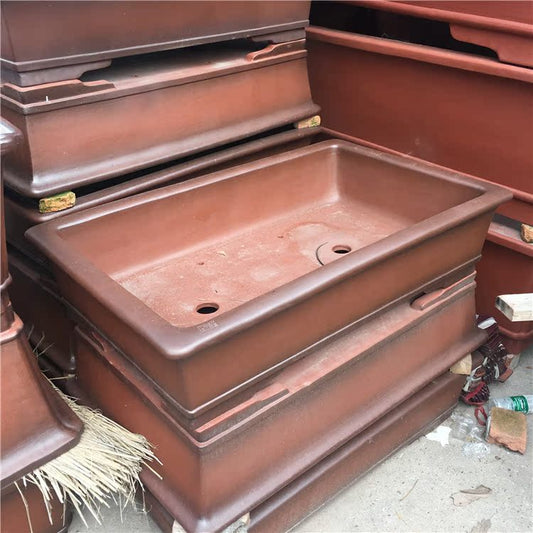 Maceta Rectangular Antigua para Bonsái en Cerámica Natural