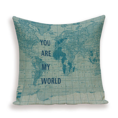 Funda de Almohada Retro con Mapa del Mundo Europeo - Cojín Decorativo Estilo Marroquí en Lino - Image 28