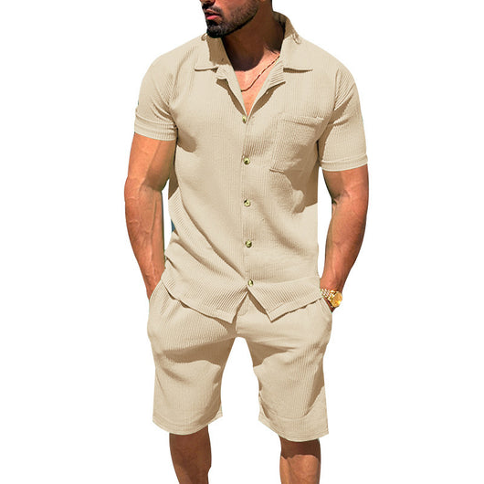 Conjunto de Verano Hombre: Cardigan con Solapa y Shorts a Rayas - Image 9