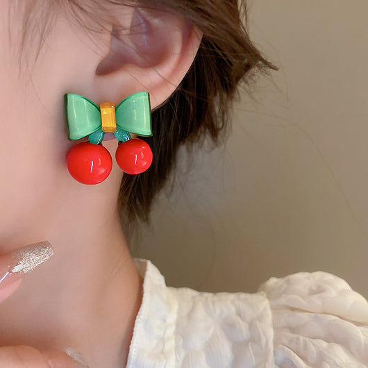 Aretes de Plata con Moño y Cerezas en Contraste de Colores - Image 15