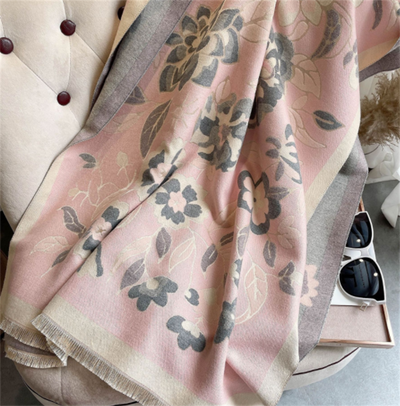 Bufanda Floral Cálida en Jacquard de Falso Cachemira para Mujer - Image 9