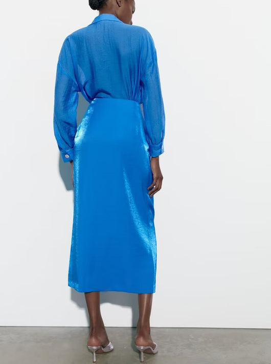 Blusa Cruzada de Satén con Falda Sarong de Cintura Alta - Image 13