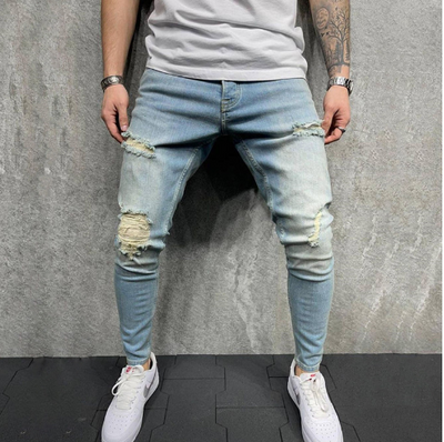 Jeans Slim Fit Azul Claro con Roturas - Image 4