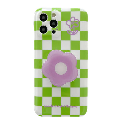Funda para Teléfono Cuadros Verdes Verano con Flor Morada
