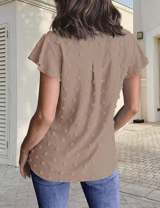 Blusa Fresca de Verano con Cuello V, Volantes y Estampado de Lunares - Image 20