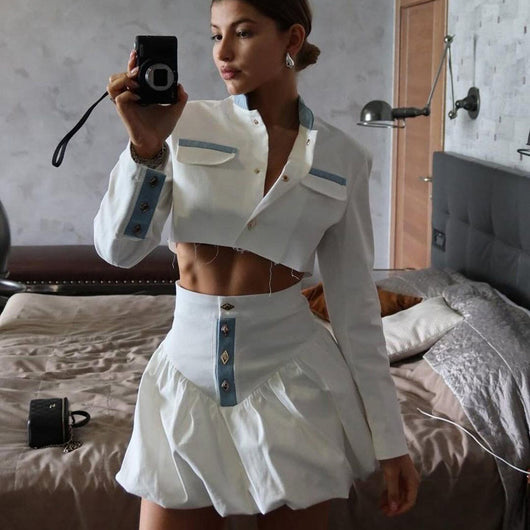 Conjunto Elegante: Blusa Cuello Alto Manga Larga + Falda Ajustada - Image 15