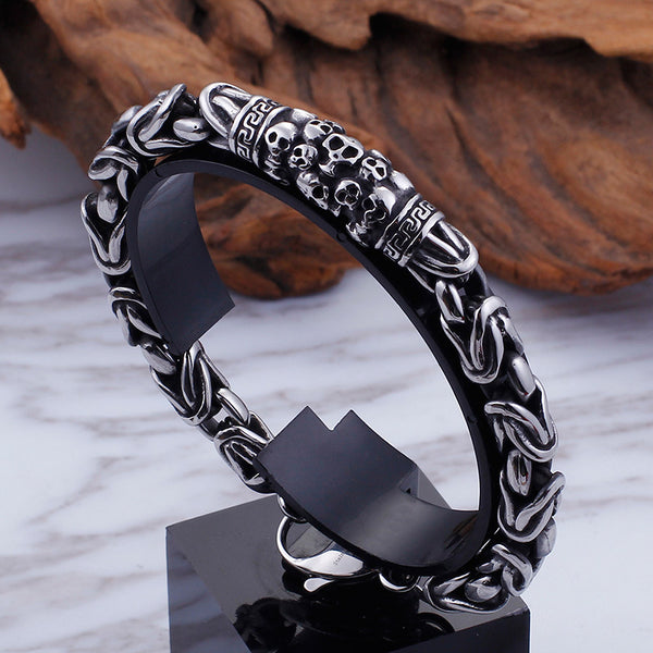 Pulsera de Cadena Trenzada Gótica Skeleton Punk Metal para Hombre