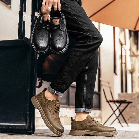 Zapatos Casuales de Cuero Estilo Británico con Suela Blanda para Hombre