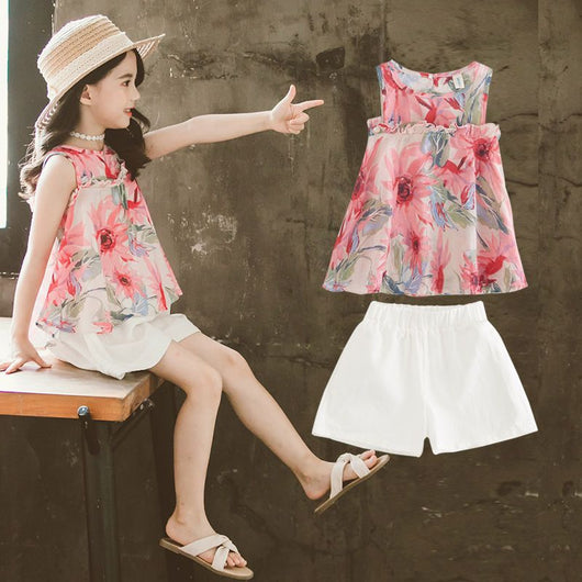 Conjunto de Verano para Niñas Estilo Coreano Occidental con Shorts y Manga Corta - Image 9