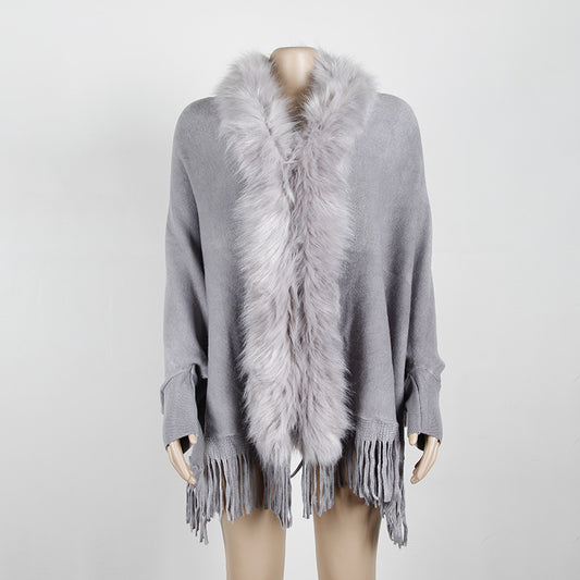 Capa Cardigan con Cuello de Piel y Flecos para Otoño e Invierno - Image 2