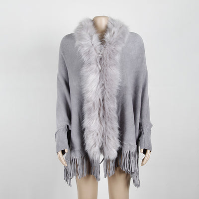 Capa Cardigan con Cuello de Piel y Flecos para Otoño e Invierno - Image 2