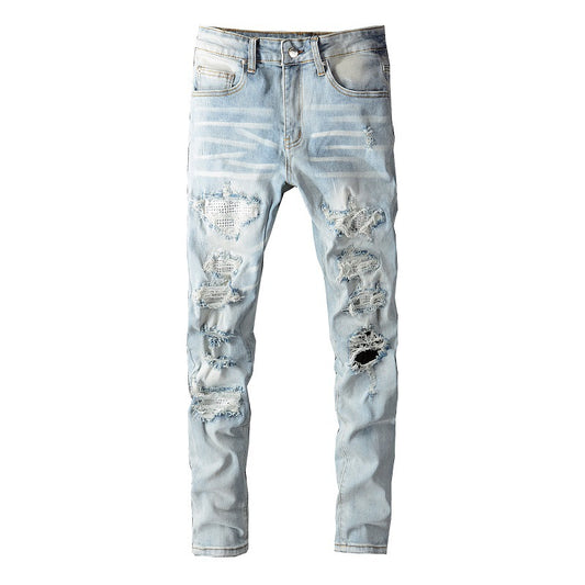 Pantalones Vaqueros Skinny Azules con Detalles Rotos