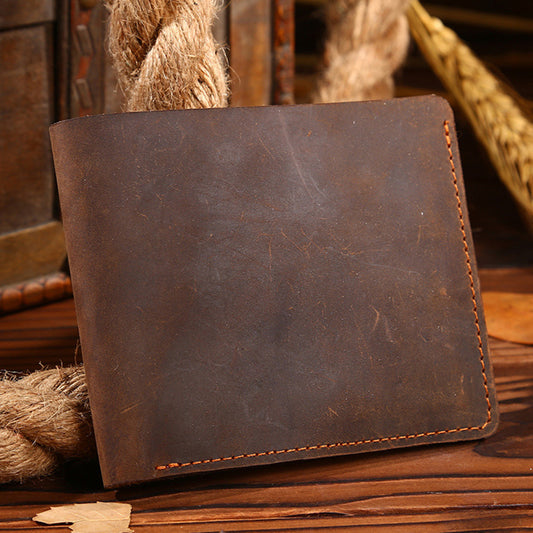 Billetera Corta de Cuero Crazy Horse Vintage para Hombre