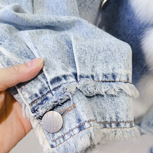 Abrigo Corto Estilo Vaquero con Cuello de Piel para Mujer - Image 3