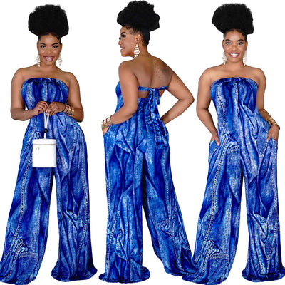 Jumpsuit Estampado Halter Tubo Talla Grande para Mujer - Pantalón Ancho - Image 12