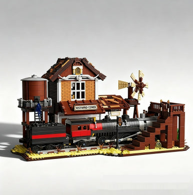 Maqueta de Estación Ferroviaria Oeste Clásico con Bloques de Construcción Armables - Image 6