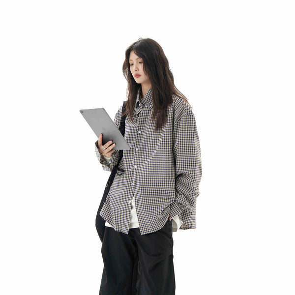 Camisa Cuadros Negra Manga Larga Mujer Holgada Casual