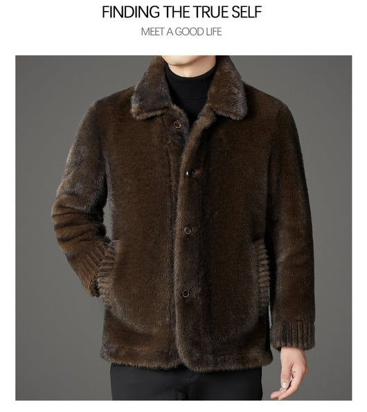 Abrigo de Invierno para Hombre con Cuello Solapa y Piel de Visón Dorado - Image 20